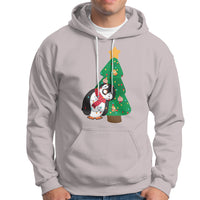 Funny Penguin With Christmas Tree Tangled Xmas Light Hoodie - Wonder Print Shop