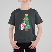 Funny Penguin With Christmas Tree Tangled Xmas Light T Shirt For Kid - Wonder Print Shop