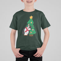 Funny Penguin With Christmas Tree Tangled Xmas Light T Shirt For Kid - Wonder Print Shop