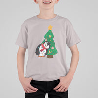 Funny Penguin With Christmas Tree Tangled Xmas Light T Shirt For Kid - Wonder Print Shop