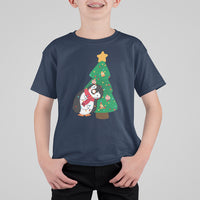Funny Penguin With Christmas Tree Tangled Xmas Light T Shirt For Kid - Wonder Print Shop
