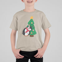 Funny Penguin With Christmas Tree Tangled Xmas Light T Shirt For Kid - Wonder Print Shop