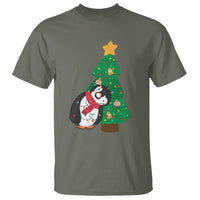 Funny Penguin With Christmas Tree Tangled Xmas Light T Shirt - Wonder Print Shop