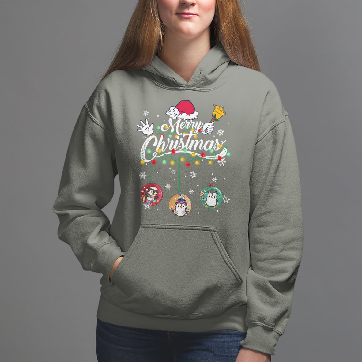 Mini Penguin With Xmas Light Ornaments Balls Merry Christmas Hoodie - Wonder Print Shop