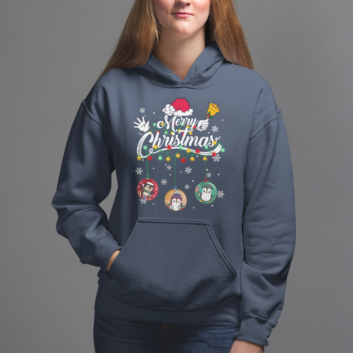 Mini Penguin With Xmas Light Ornaments Balls Merry Christmas Hoodie - Wonder Print Shop