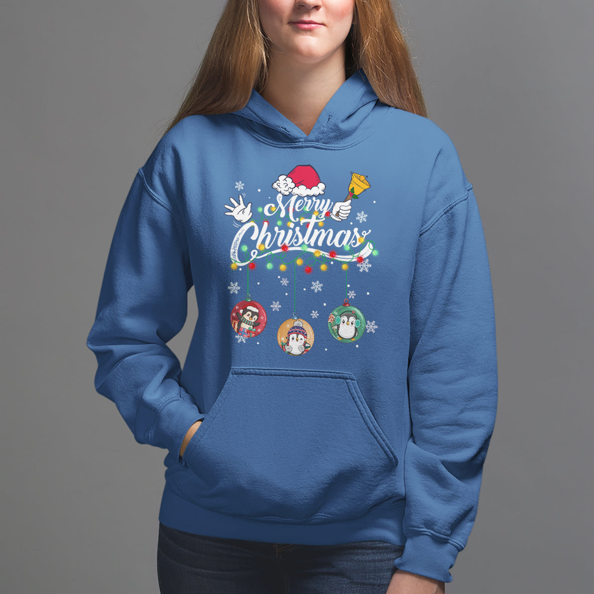 Mini Penguin With Xmas Light Ornaments Balls Merry Christmas Hoodie - Wonder Print Shop