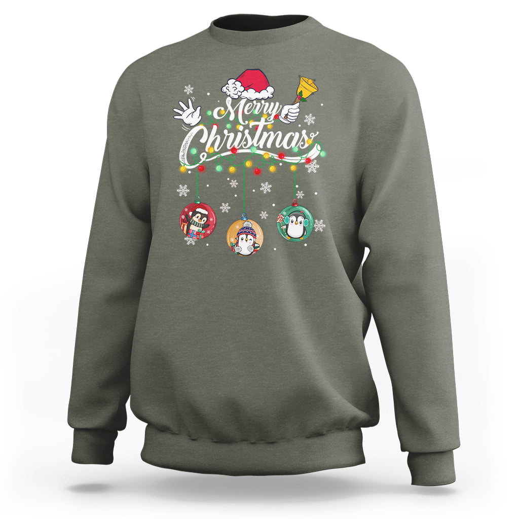 Mini Penguin With Xmas Light Ornaments Balls Merry Christmas Sweatshirt - Wonder Print Shop