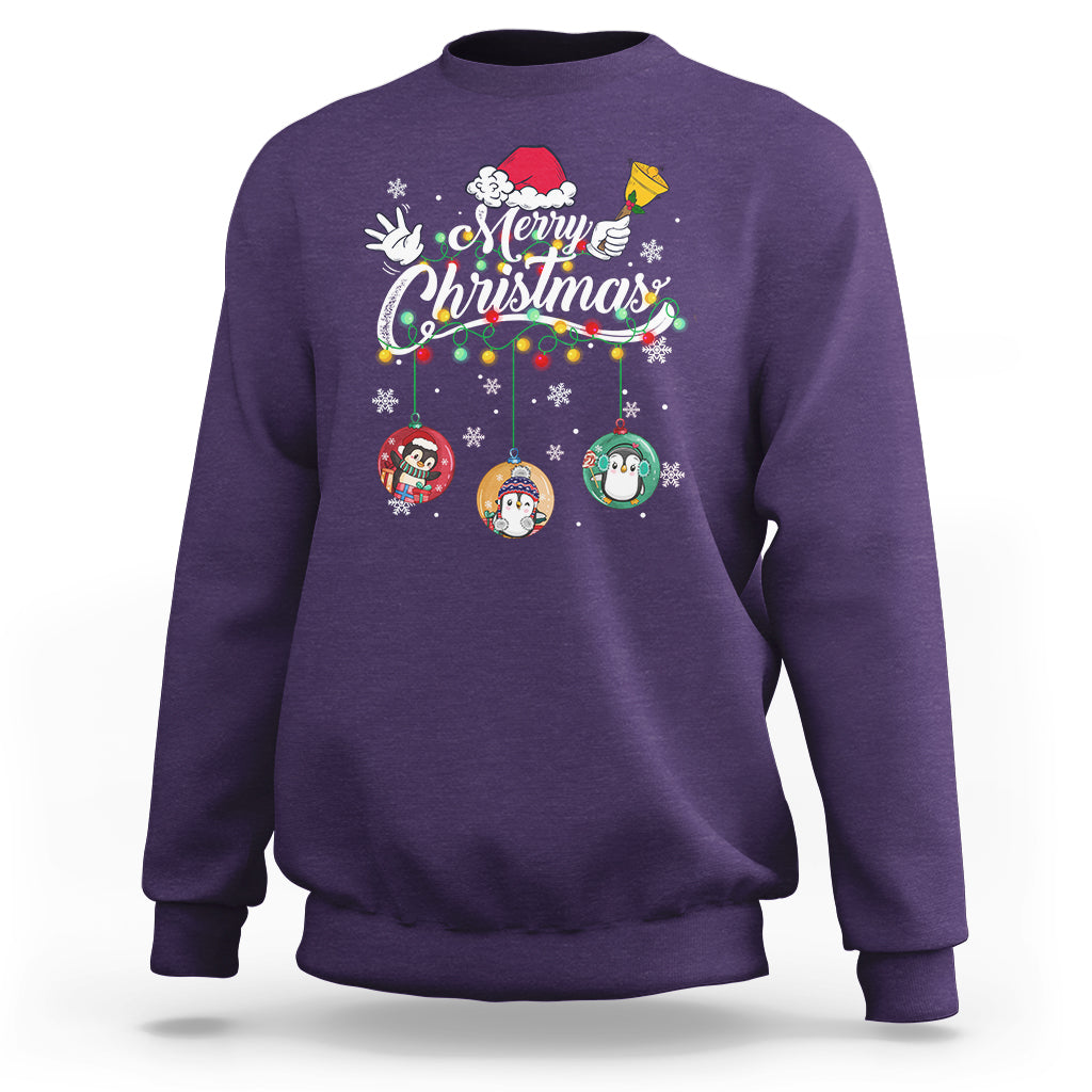 Mini Penguin With Xmas Light Ornaments Balls Merry Christmas Sweatshirt - Wonder Print Shop