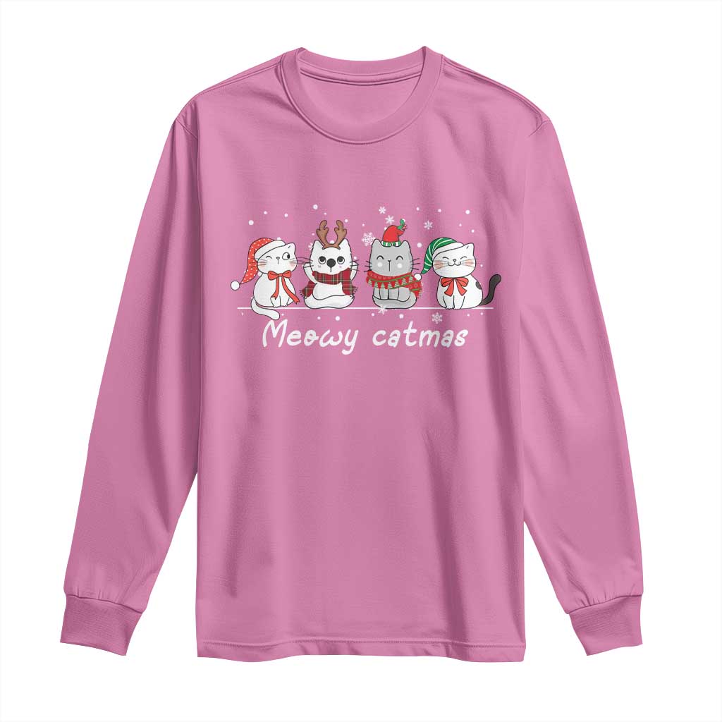 Xmas Cat Long Sleeve Shirt Meowy Catmas Cute Cat Santa Hat