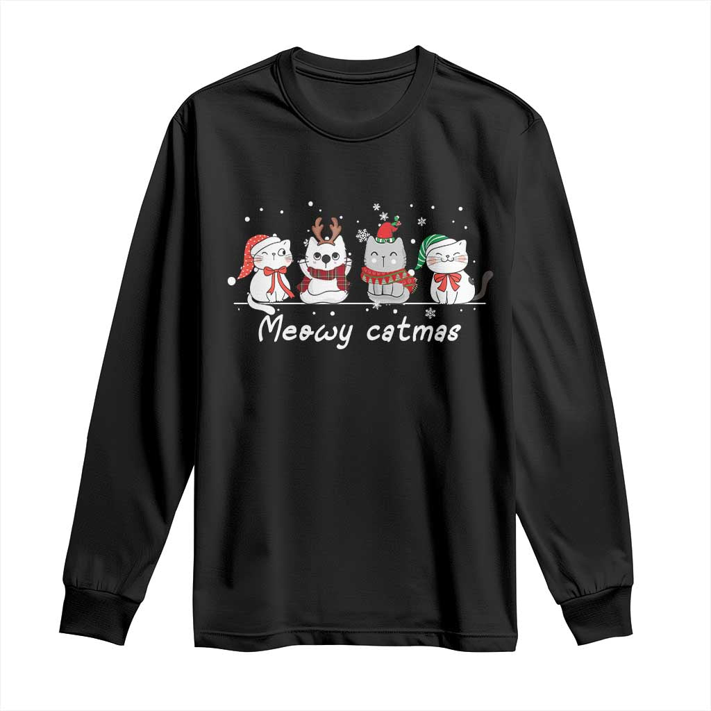 Xmas Cat Long Sleeve Shirt Meowy Catmas Cute Cat Santa Hat