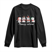 Xmas Cat Long Sleeve Shirt Meowy Catmas Cute Cat Santa Hat