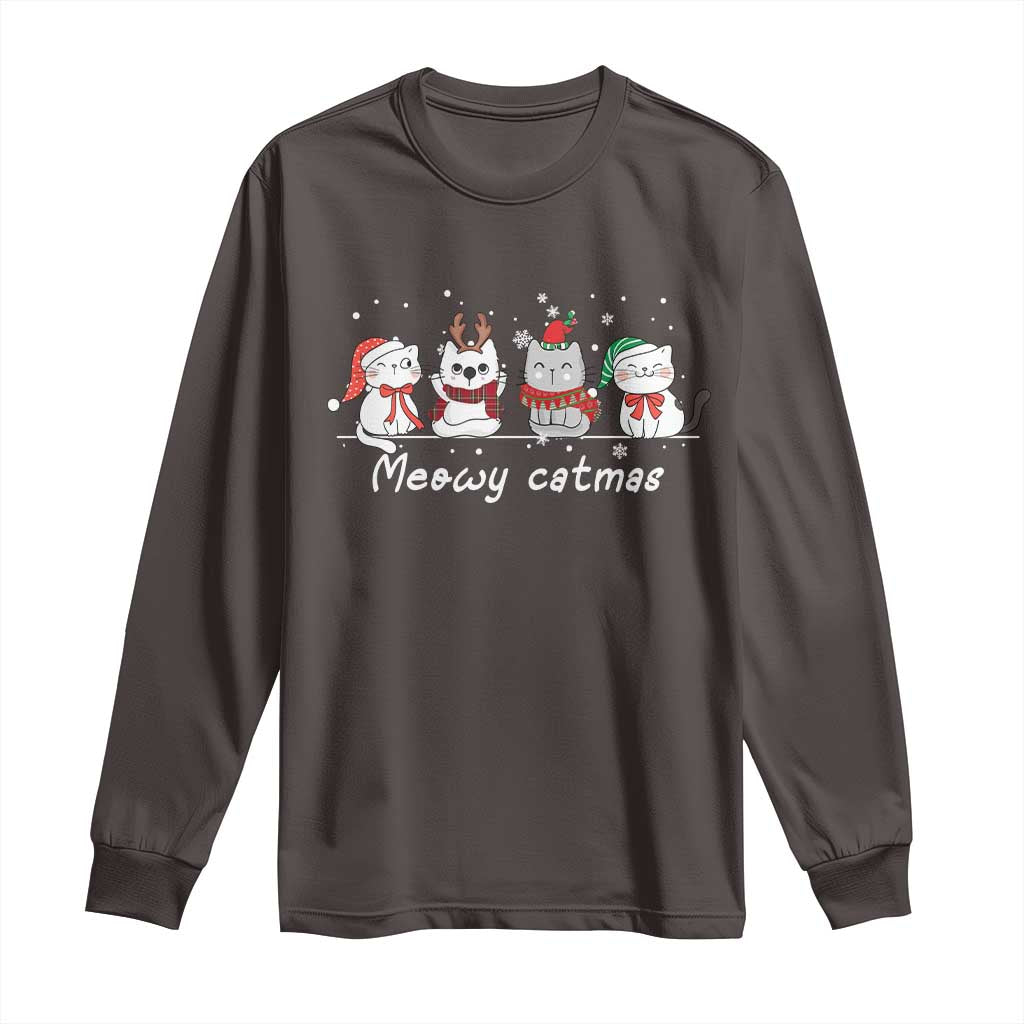 Xmas Cat Long Sleeve Shirt Meowy Catmas Cute Cat Santa Hat