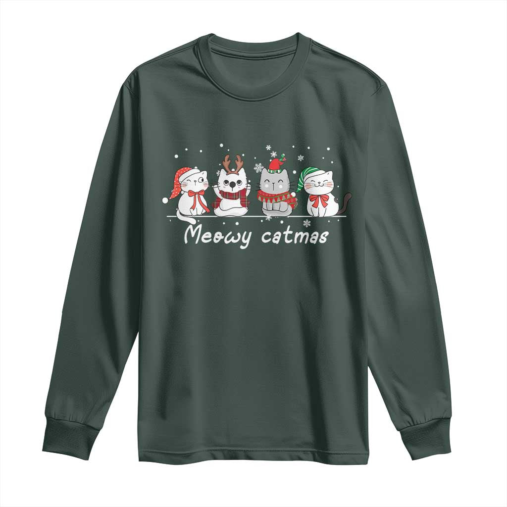 Xmas Cat Long Sleeve Shirt Meowy Catmas Cute Cat Santa Hat