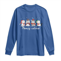 Xmas Cat Long Sleeve Shirt Meowy Catmas Cute Cat Santa Hat