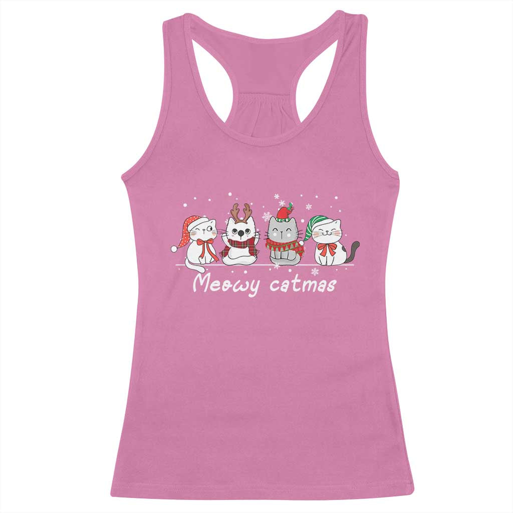 Xmas Cat Racerback Tank Top Meowy Catmas Cute Cat Santa Hat