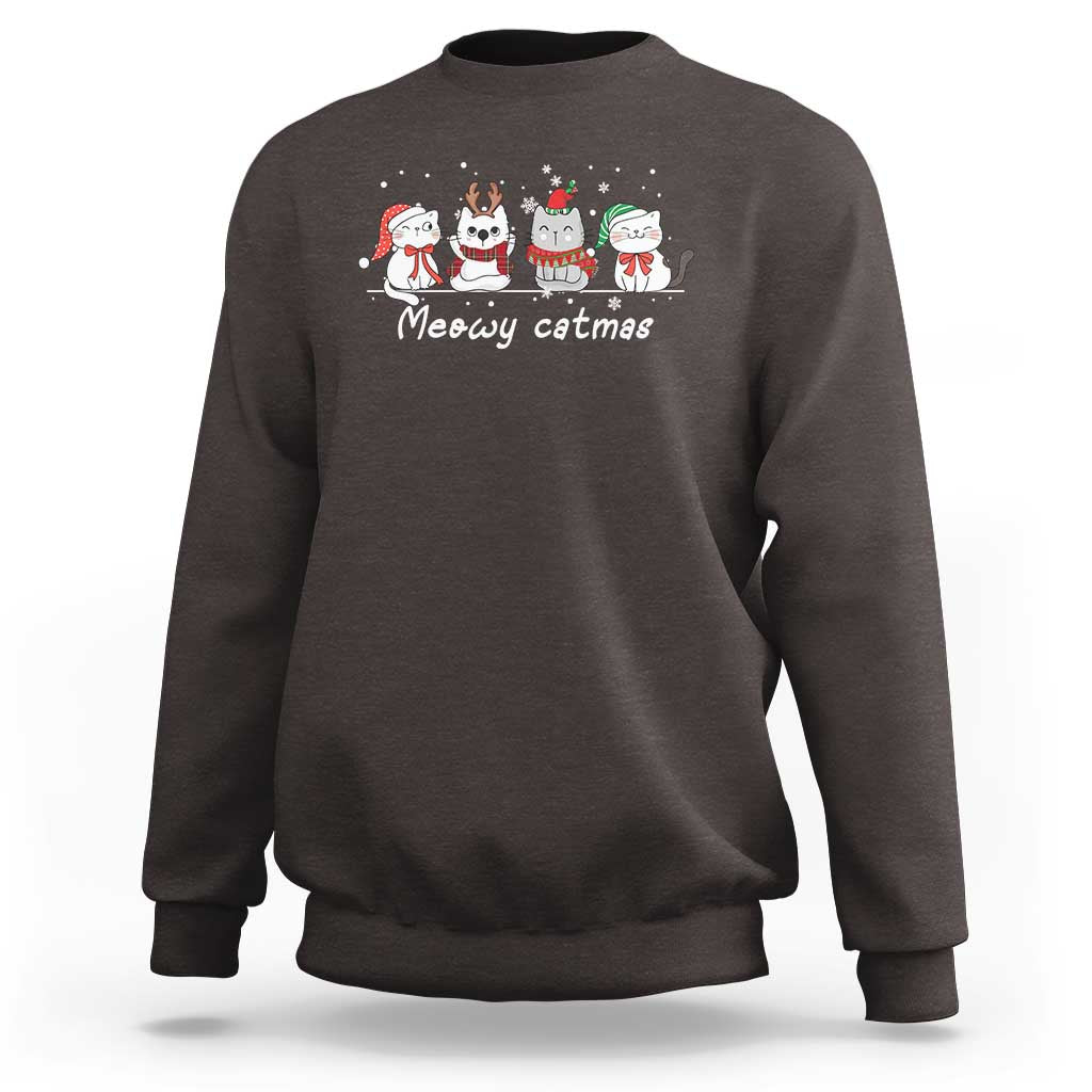 Xmas Cat Sweatshirt Meowy Catmas Cute Cat Santa Hat - Wonder Print Shop