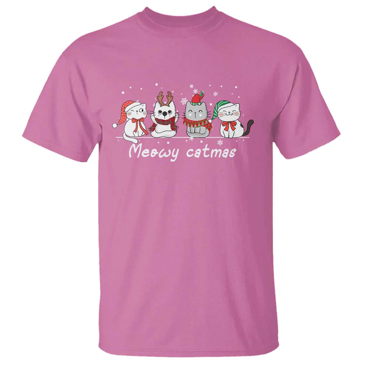Xmas Cat T Shirt Meowy Catmas Cute Cat Santa Hat - Wonder Print Shop
