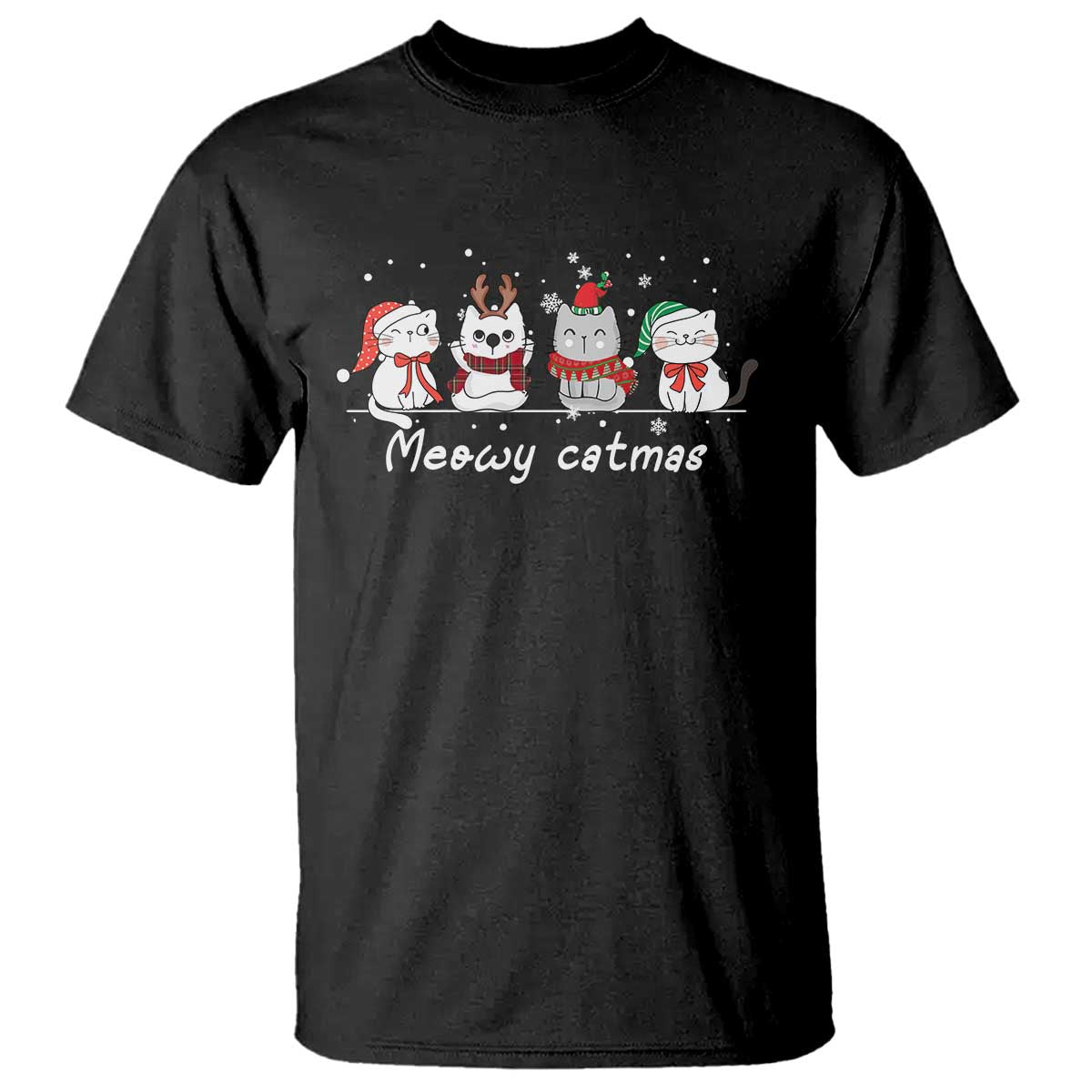 Xmas Cat T Shirt Meowy Catmas Cute Cat Santa Hat - Wonder Print Shop