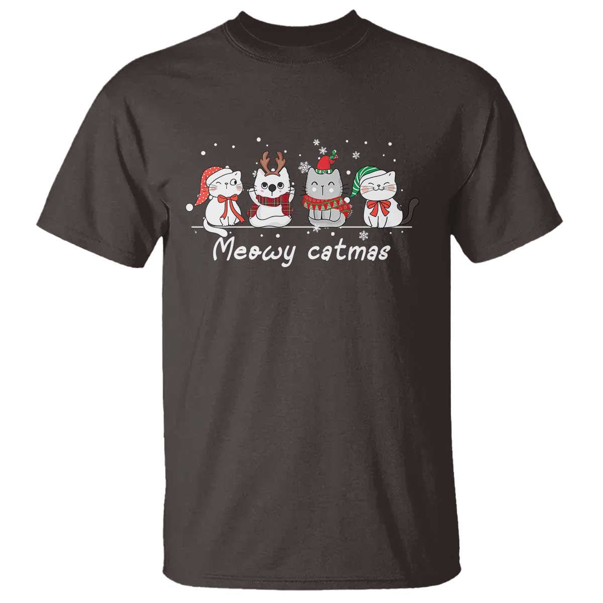 Xmas Cat T Shirt Meowy Catmas Cute Cat Santa Hat - Wonder Print Shop