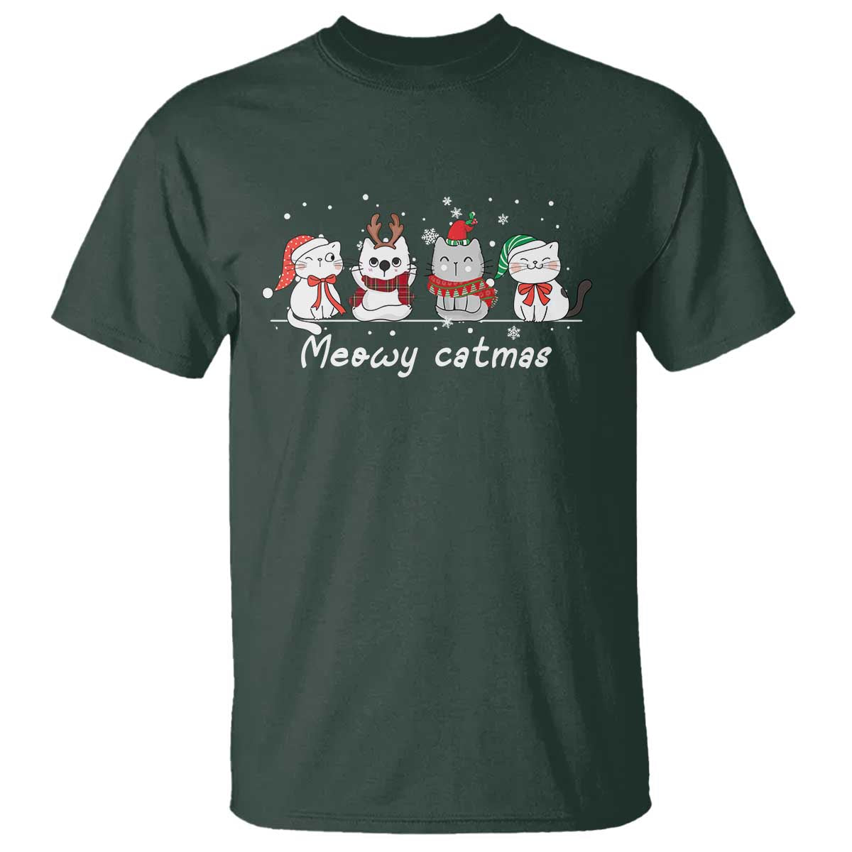 Xmas Cat T Shirt Meowy Catmas Cute Cat Santa Hat - Wonder Print Shop