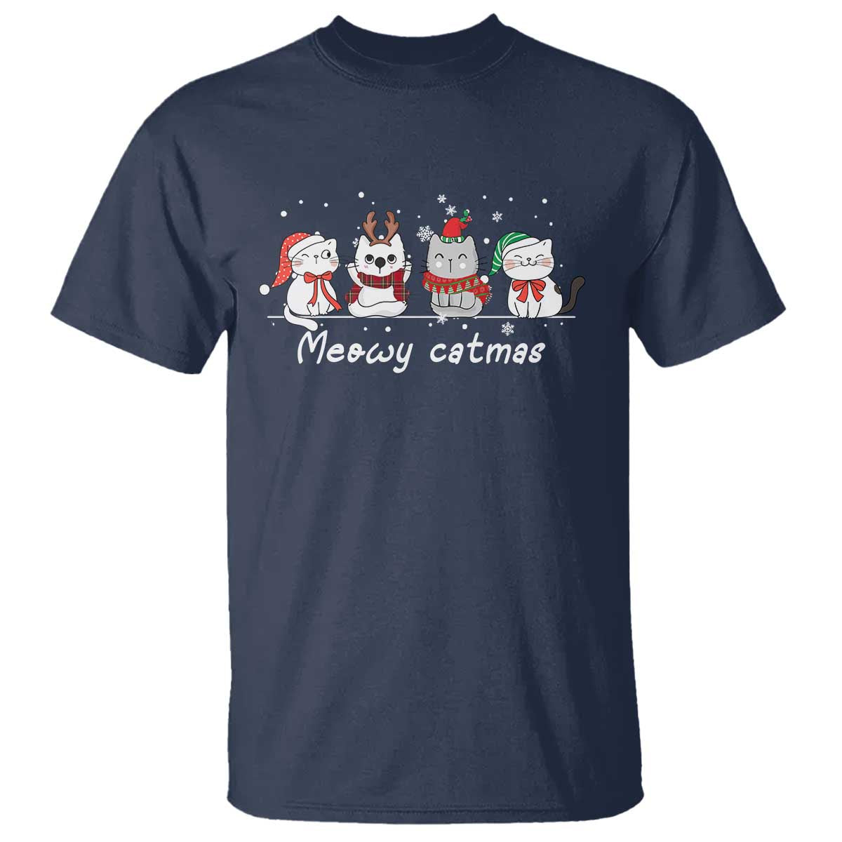 Xmas Cat T Shirt Meowy Catmas Cute Cat Santa Hat - Wonder Print Shop