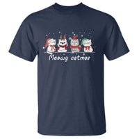 Xmas Cat T Shirt Meowy Catmas Cute Cat Santa Hat - Wonder Print Shop