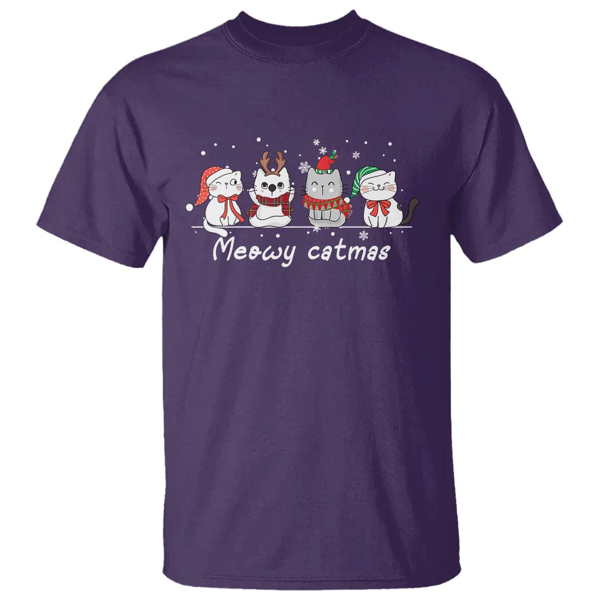 Xmas Cat T Shirt Meowy Catmas Cute Cat Santa Hat - Wonder Print Shop