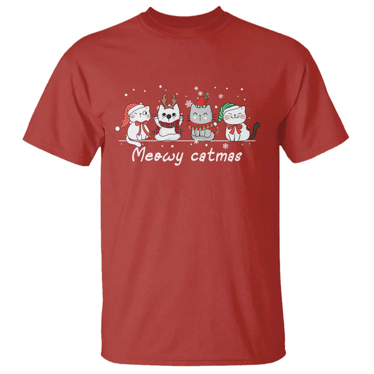 Xmas Cat T Shirt Meowy Catmas Cute Cat Santa Hat - Wonder Print Shop