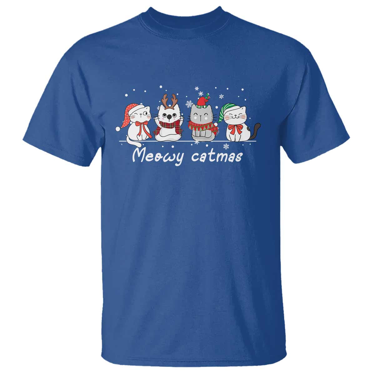 Xmas Cat T Shirt Meowy Catmas Cute Cat Santa Hat - Wonder Print Shop