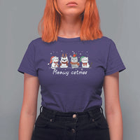 Xmas Cat T Shirt For Women Meowy Catmas Cute Cat Santa Hat - Wonder Print Shop