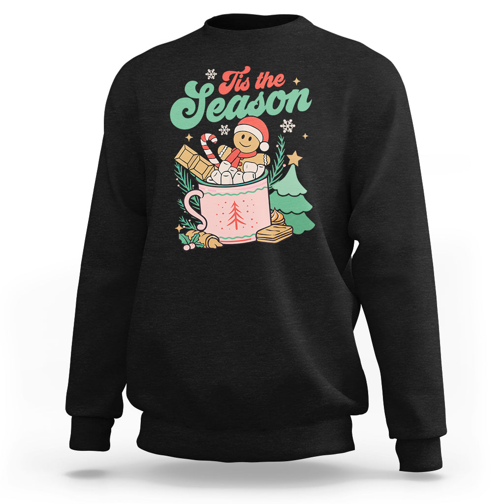 Tis The Season Groovy Retro Christmas Gingerbread Hot Cocoa Sweatshirt - Wonder Print Shop