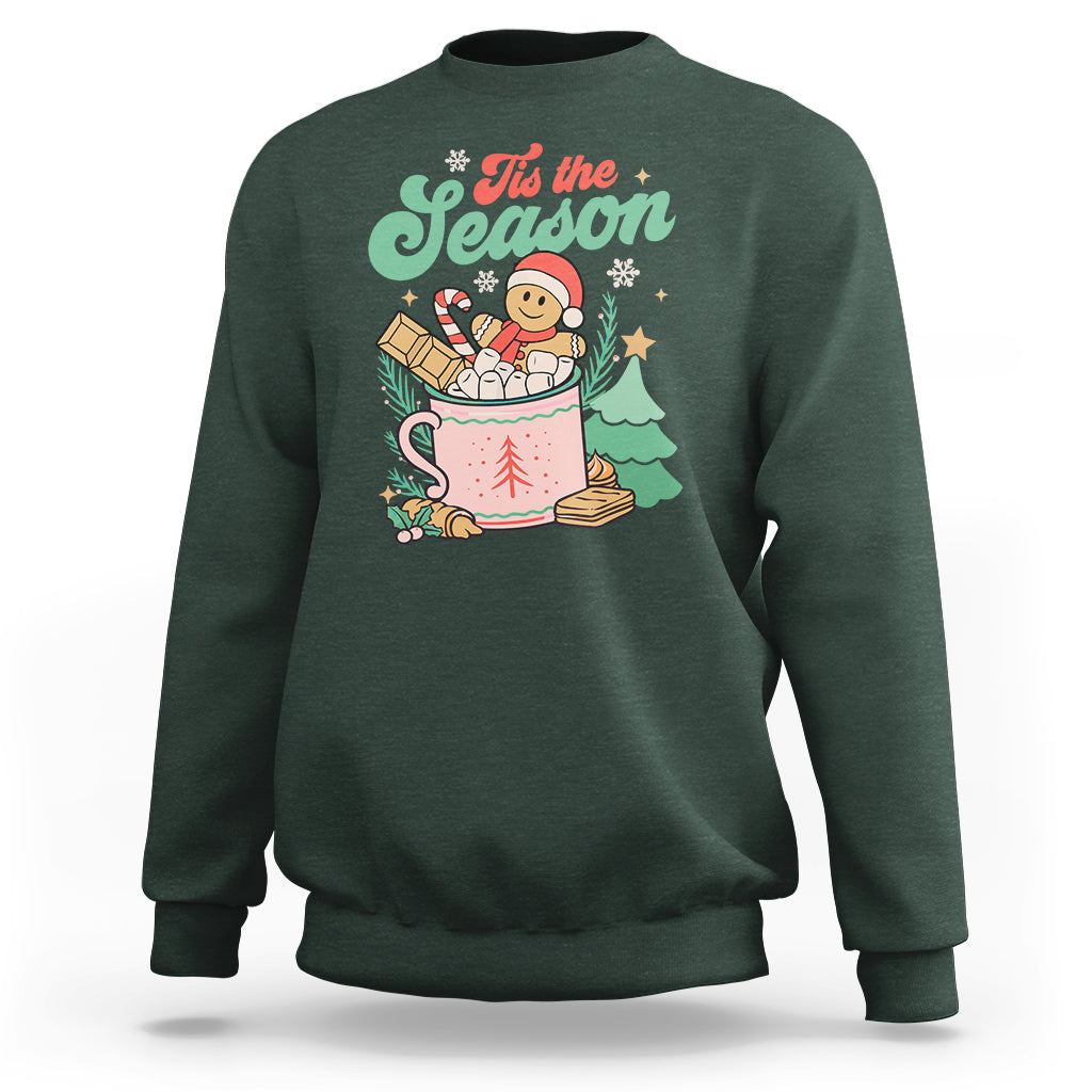 Tis The Season Groovy Retro Christmas Gingerbread Hot Cocoa Sweatshirt - Wonder Print Shop