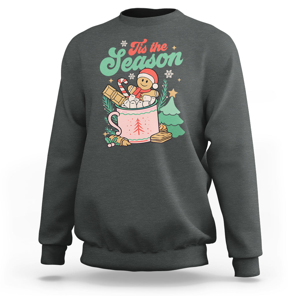 Tis The Season Groovy Retro Christmas Gingerbread Hot Cocoa Sweatshirt - Wonder Print Shop
