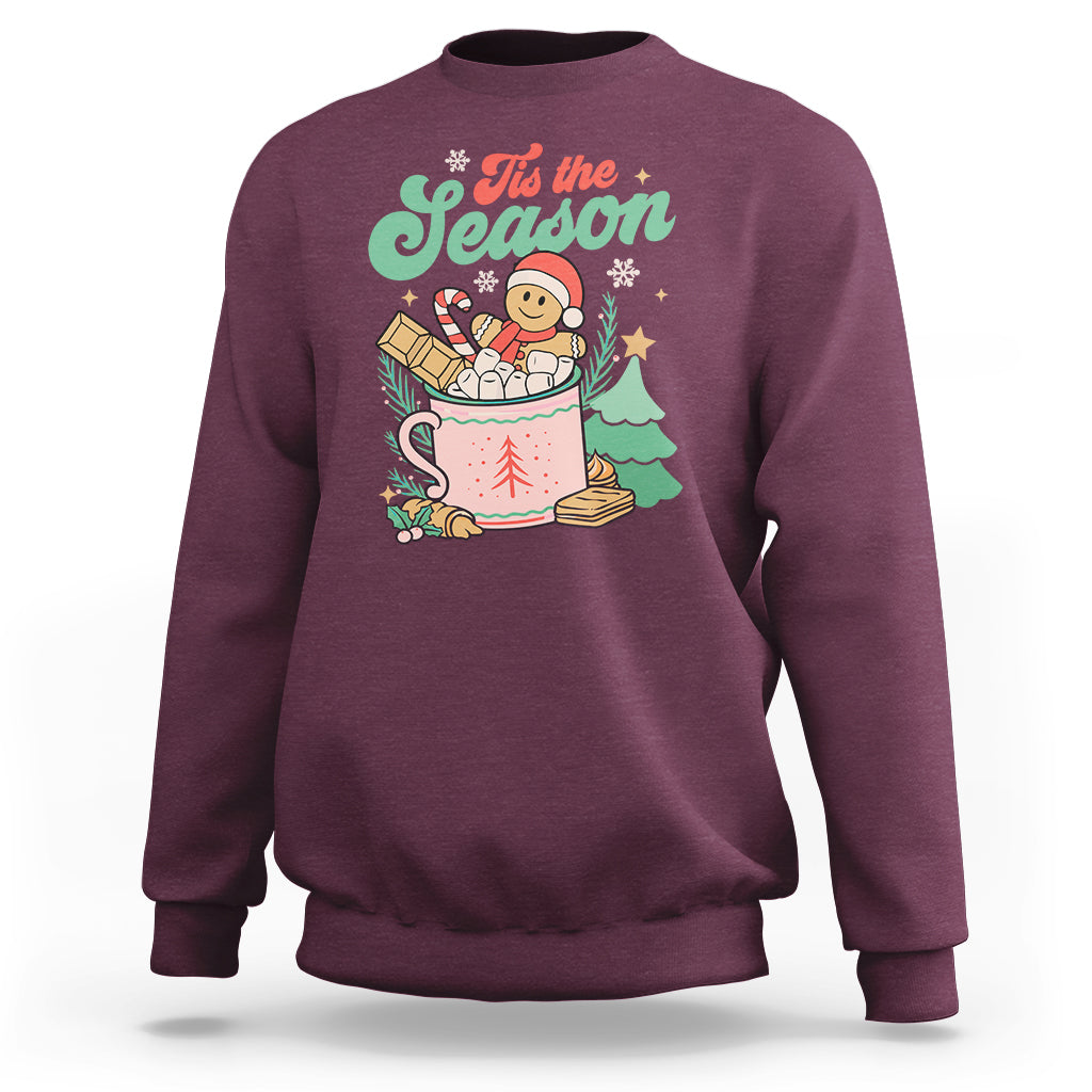 Tis The Season Groovy Retro Christmas Gingerbread Hot Cocoa Sweatshirt - Wonder Print Shop