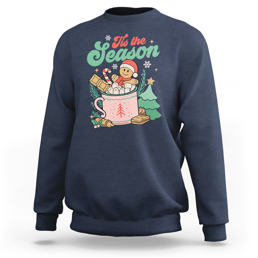 Tis The Season Groovy Retro Christmas Gingerbread Hot Cocoa Sweatshirt - Wonder Print Shop