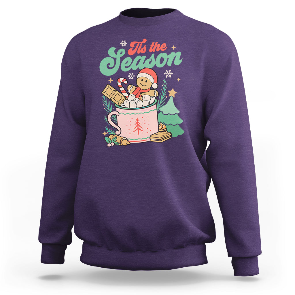 Tis The Season Groovy Retro Christmas Gingerbread Hot Cocoa Sweatshirt - Wonder Print Shop