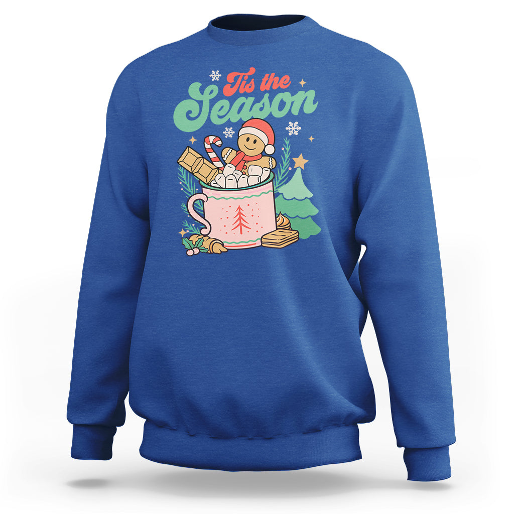 Tis The Season Groovy Retro Christmas Gingerbread Hot Cocoa Sweatshirt - Wonder Print Shop