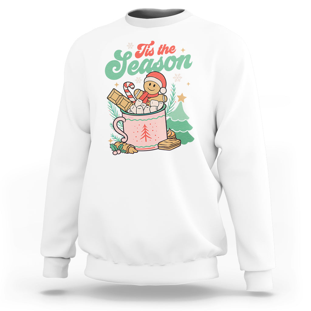 Tis The Season Groovy Retro Christmas Gingerbread Hot Cocoa Sweatshirt - Wonder Print Shop