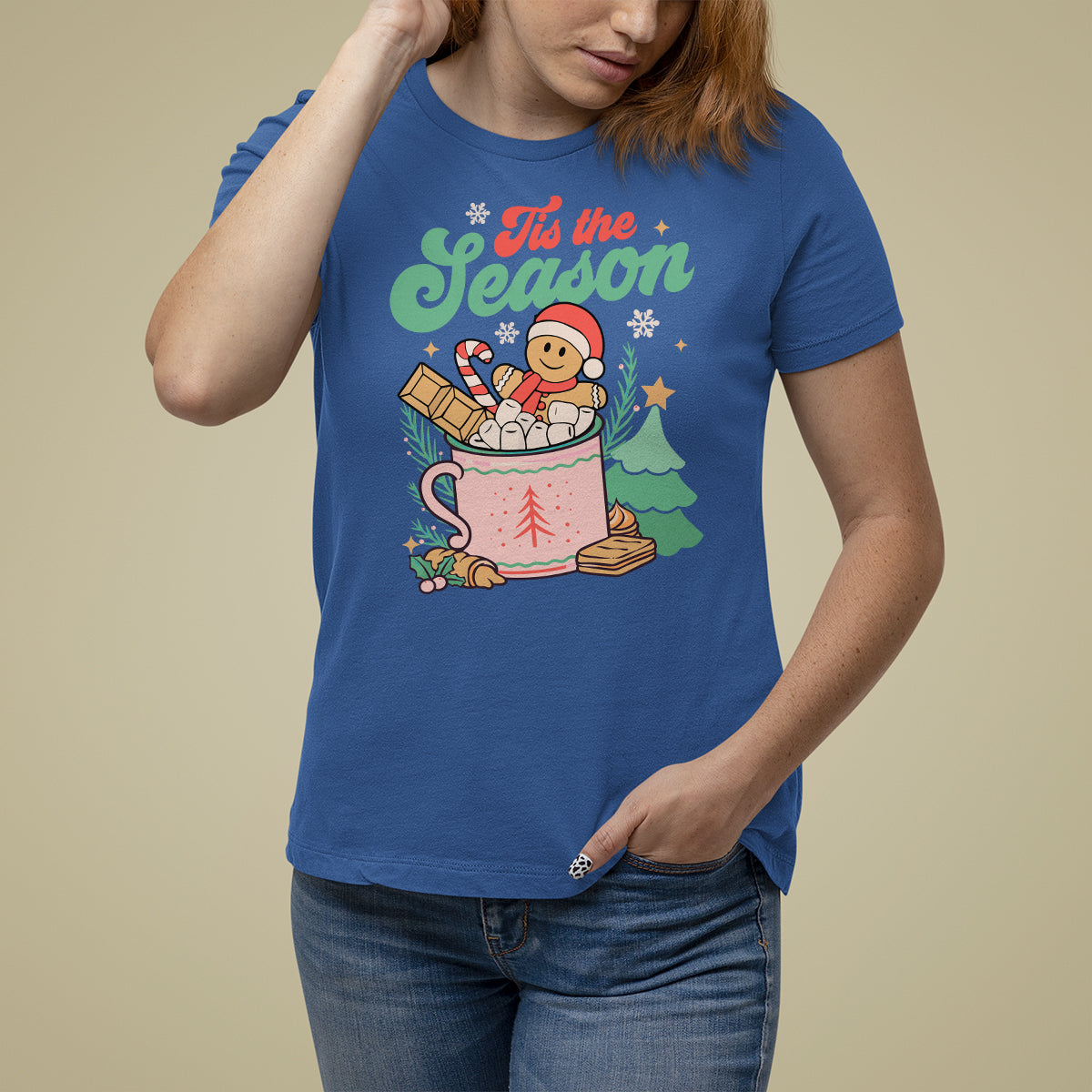 Tis The Season Groovy Retro Christmas Gingerbread Hot Cocoa T Shirt - Wonder Print Shop
