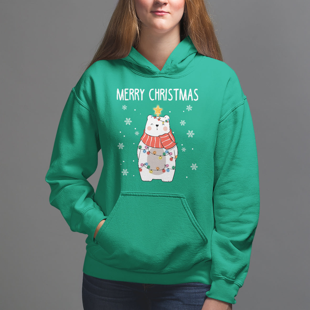 Polar Bear Christmas Tree Costume Red Scarf Merry Christmas Hoodie - Wonder Print Shop