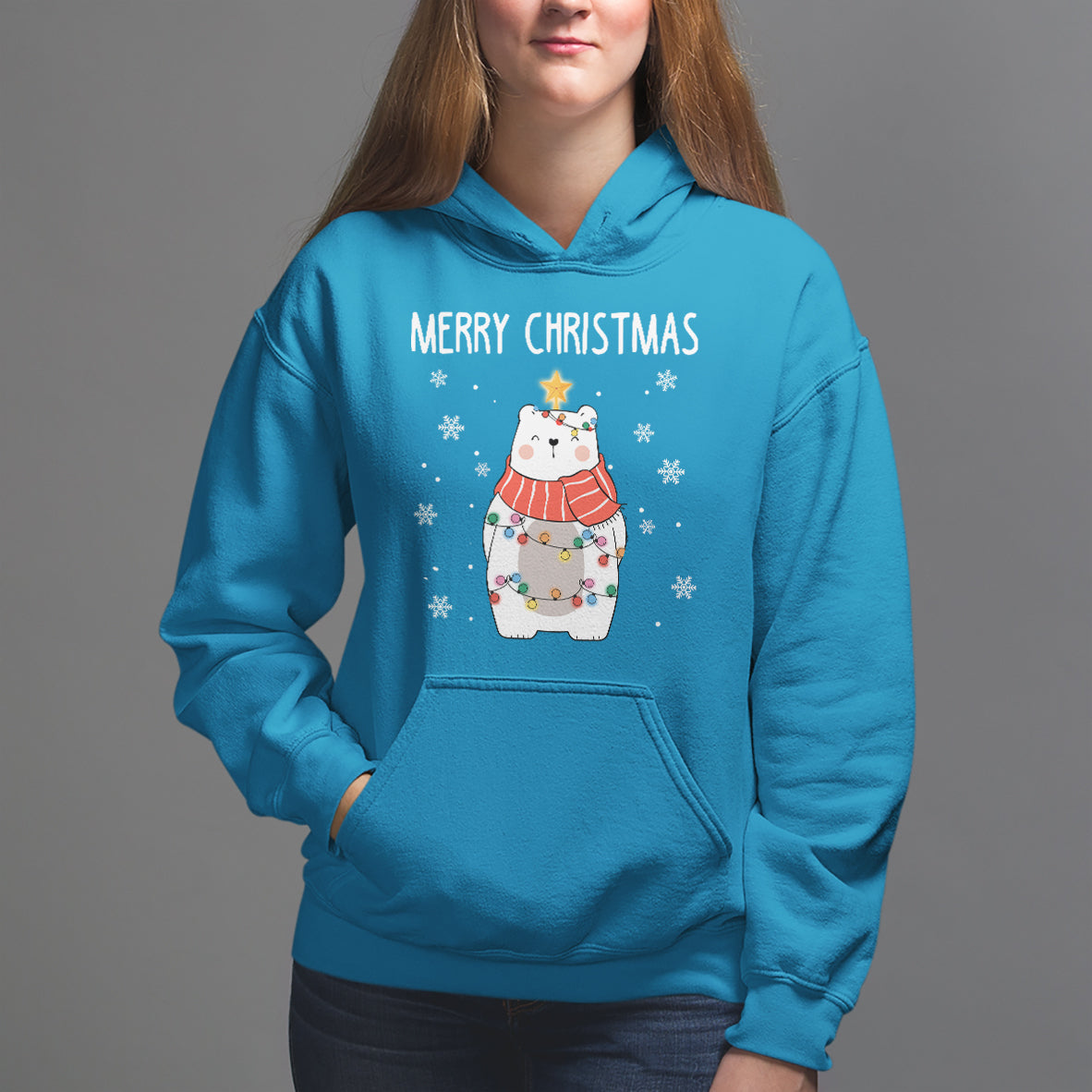 Polar Bear Christmas Tree Costume Red Scarf Merry Christmas Hoodie - Wonder Print Shop
