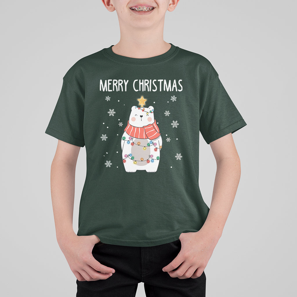 Polar Bear Christmas Tree Costume Red Scarf Merry Christmas T Shirt For Kid - Wonder Print Shop
