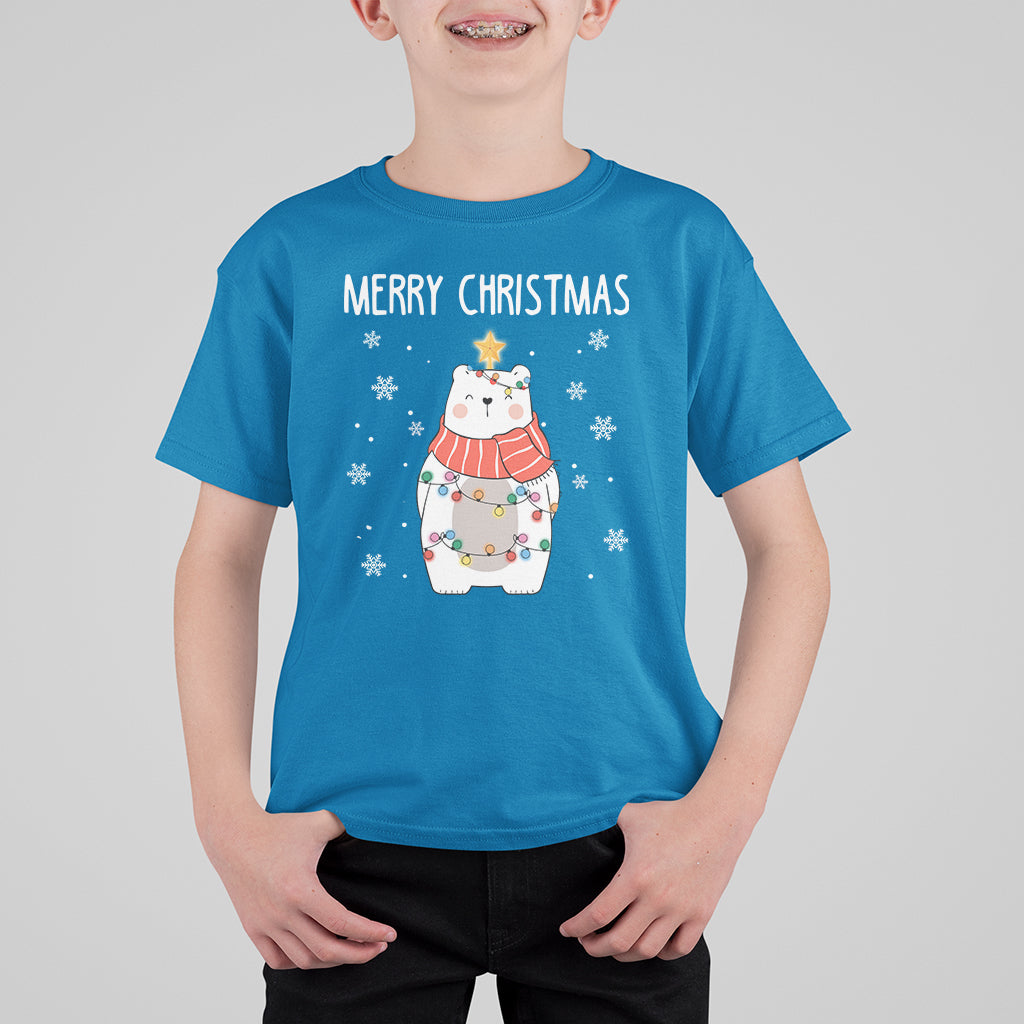 Polar Bear Christmas Tree Costume Red Scarf Merry Christmas T Shirt For Kid - Wonder Print Shop
