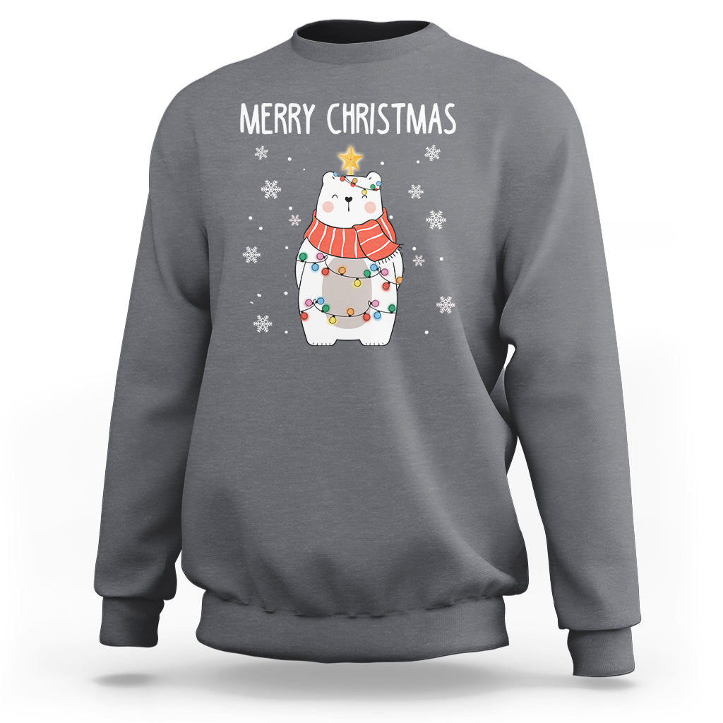 Polar Bear Christmas Tree Costume Red Scarf Merry Christmas Sweatshirt - Wonder Print Shop