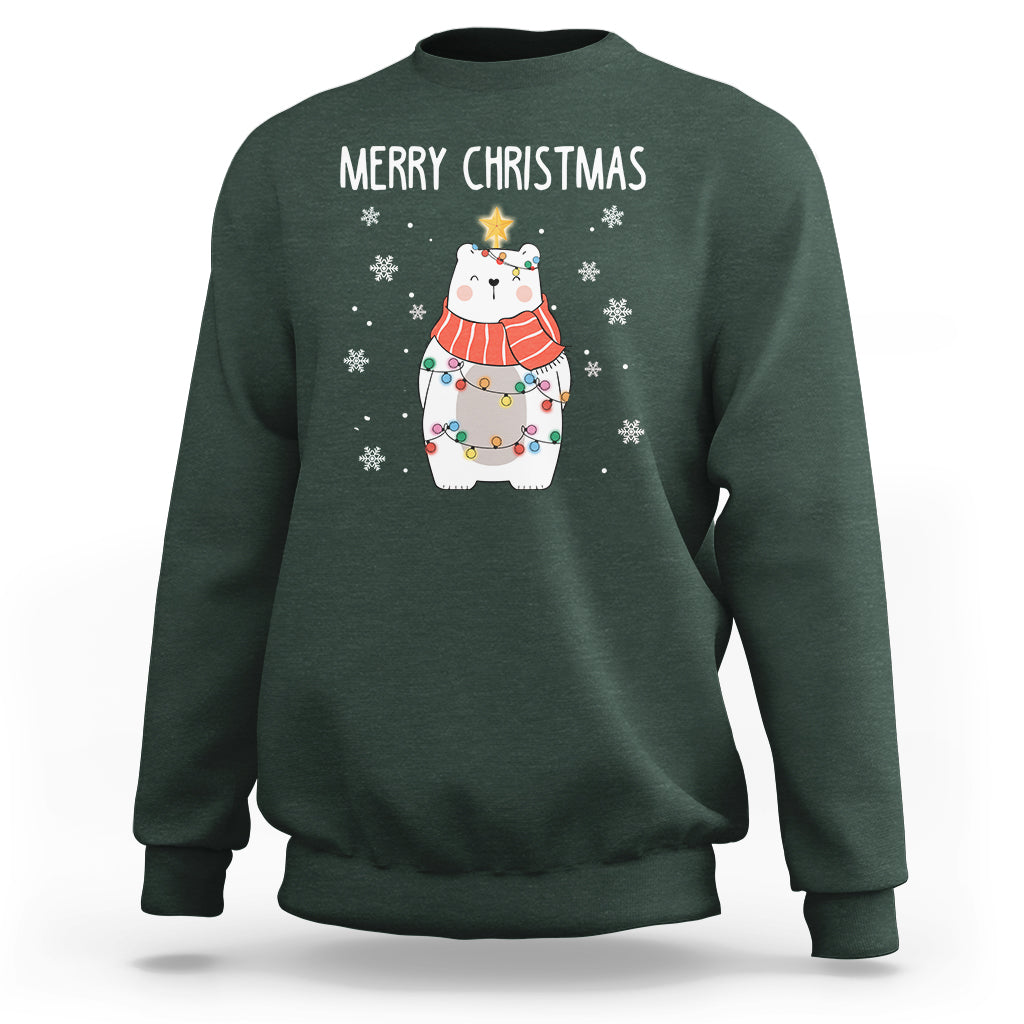 Polar Bear Christmas Tree Costume Red Scarf Merry Christmas Sweatshirt - Wonder Print Shop