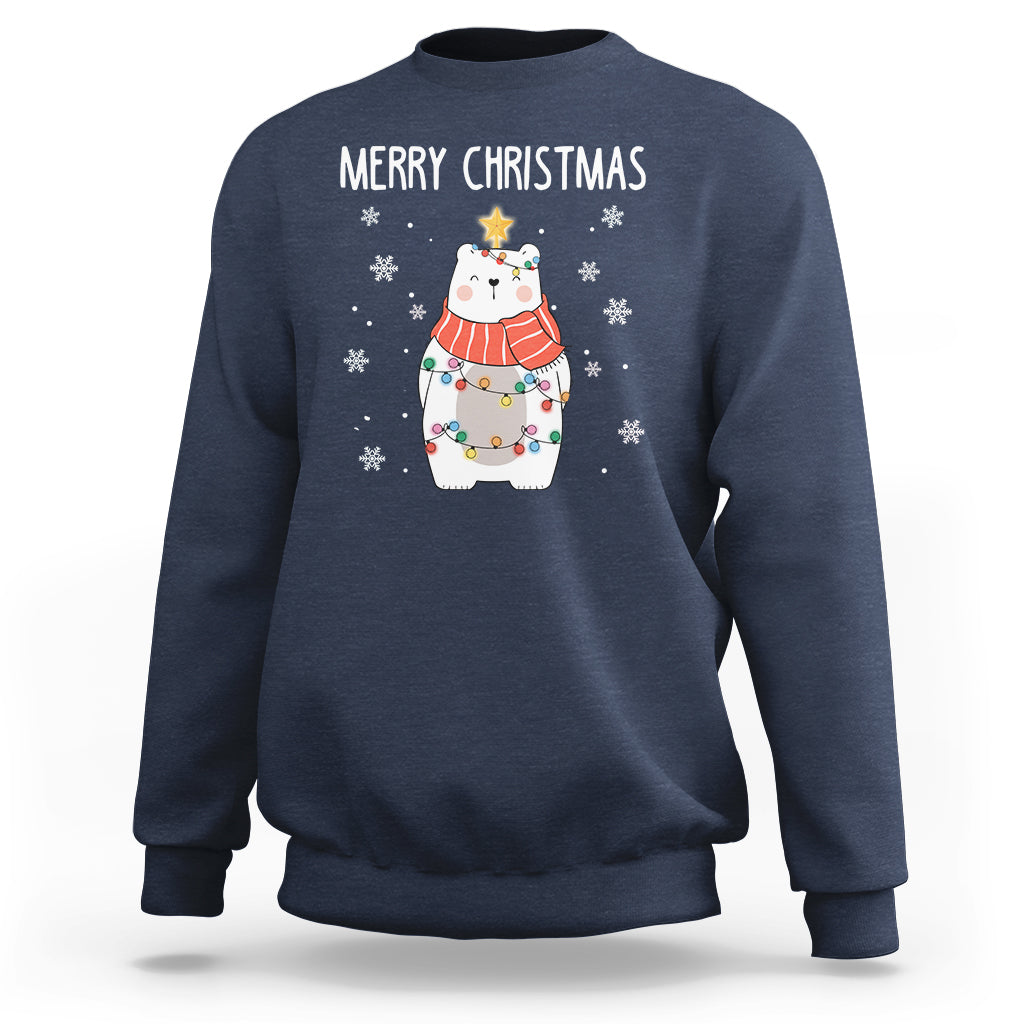 Polar Bear Christmas Tree Costume Red Scarf Merry Christmas Sweatshirt - Wonder Print Shop