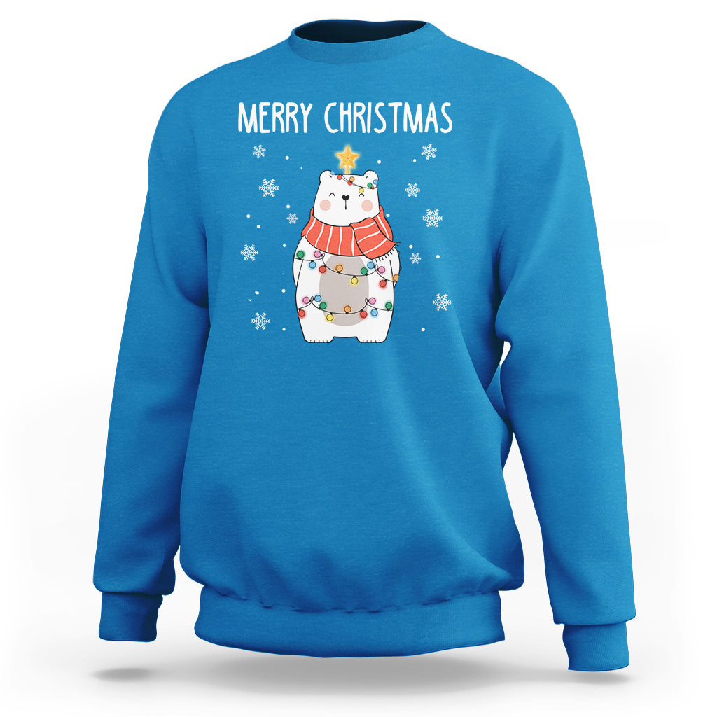 Polar Bear Christmas Tree Costume Red Scarf Merry Christmas Sweatshirt - Wonder Print Shop