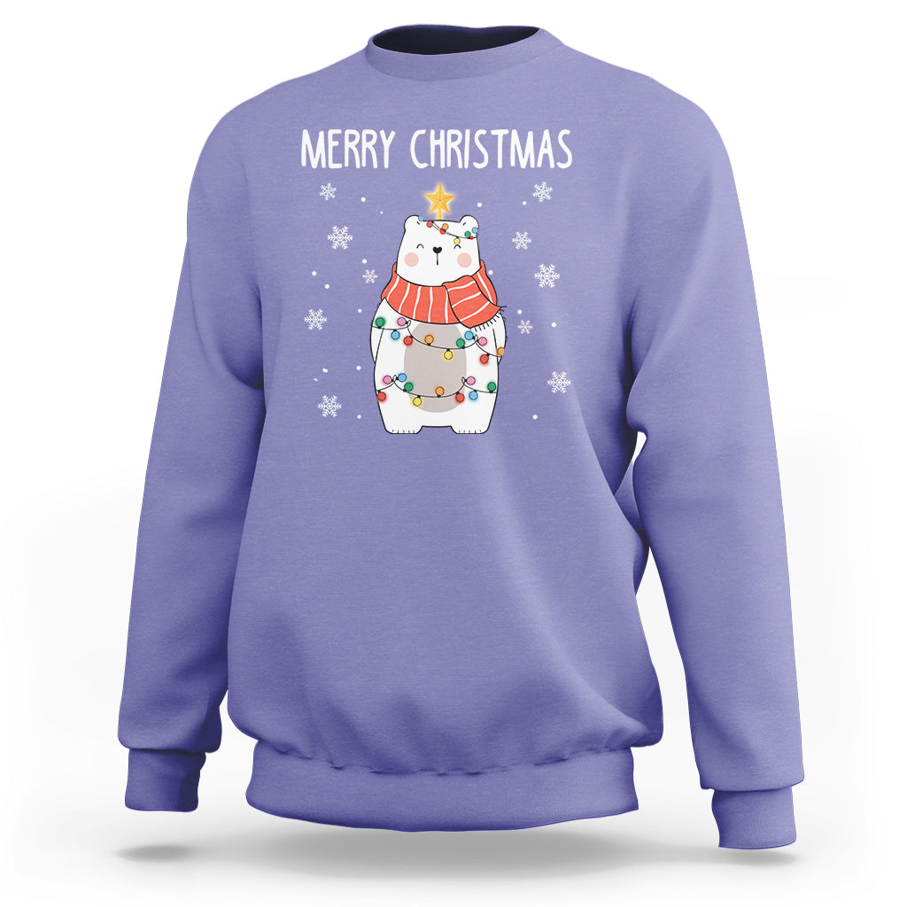 Polar Bear Christmas Tree Costume Red Scarf Merry Christmas Sweatshirt - Wonder Print Shop