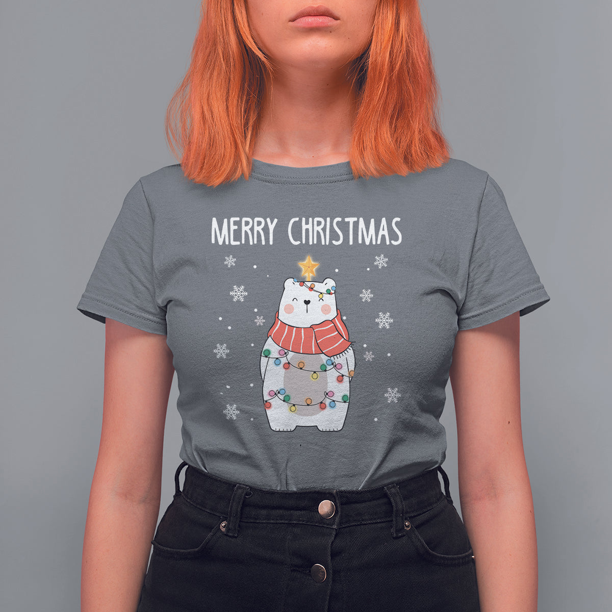 Polar Bear Christmas Tree Costume Red Scarf Merry Christmas T Shirt - Wonder Print Shop