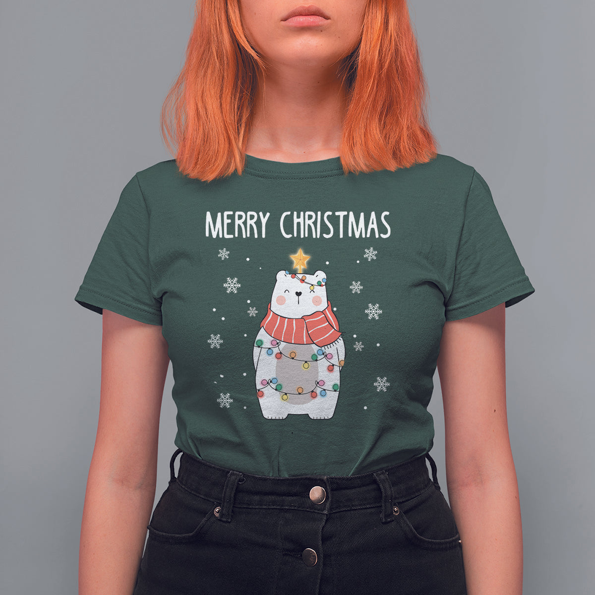 Polar Bear Christmas Tree Costume Red Scarf Merry Christmas T Shirt - Wonder Print Shop